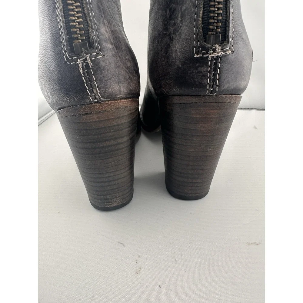 Bed Stu Onset Distressed Leather Peep-Toe Booties 8.5 Black Driftwood Western